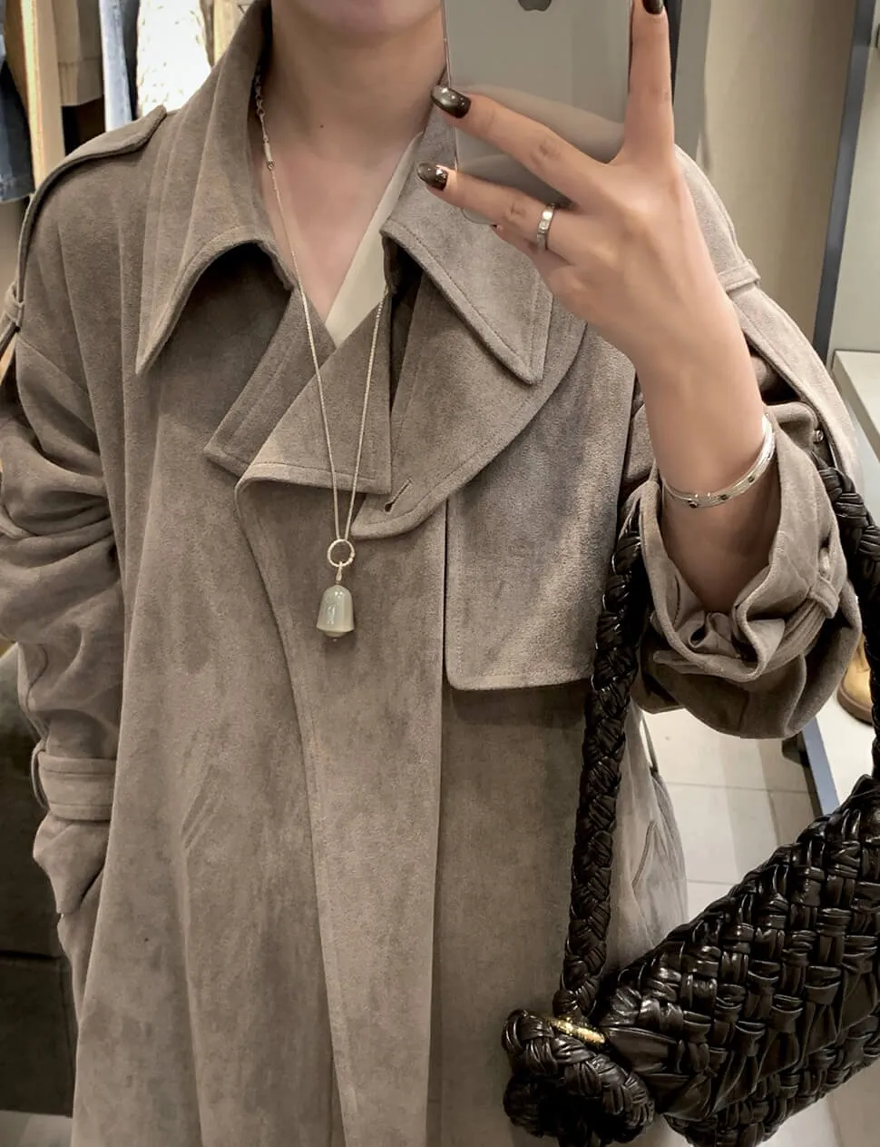 Stone Oversized Suede Trench Jacket- PREORDER sold by Pixie Market product image thumbnail 4