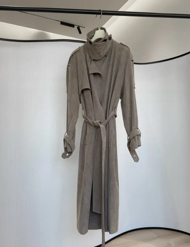 Stone Oversized Suede Trench Jacket- PREORDER sold by Pixie Market