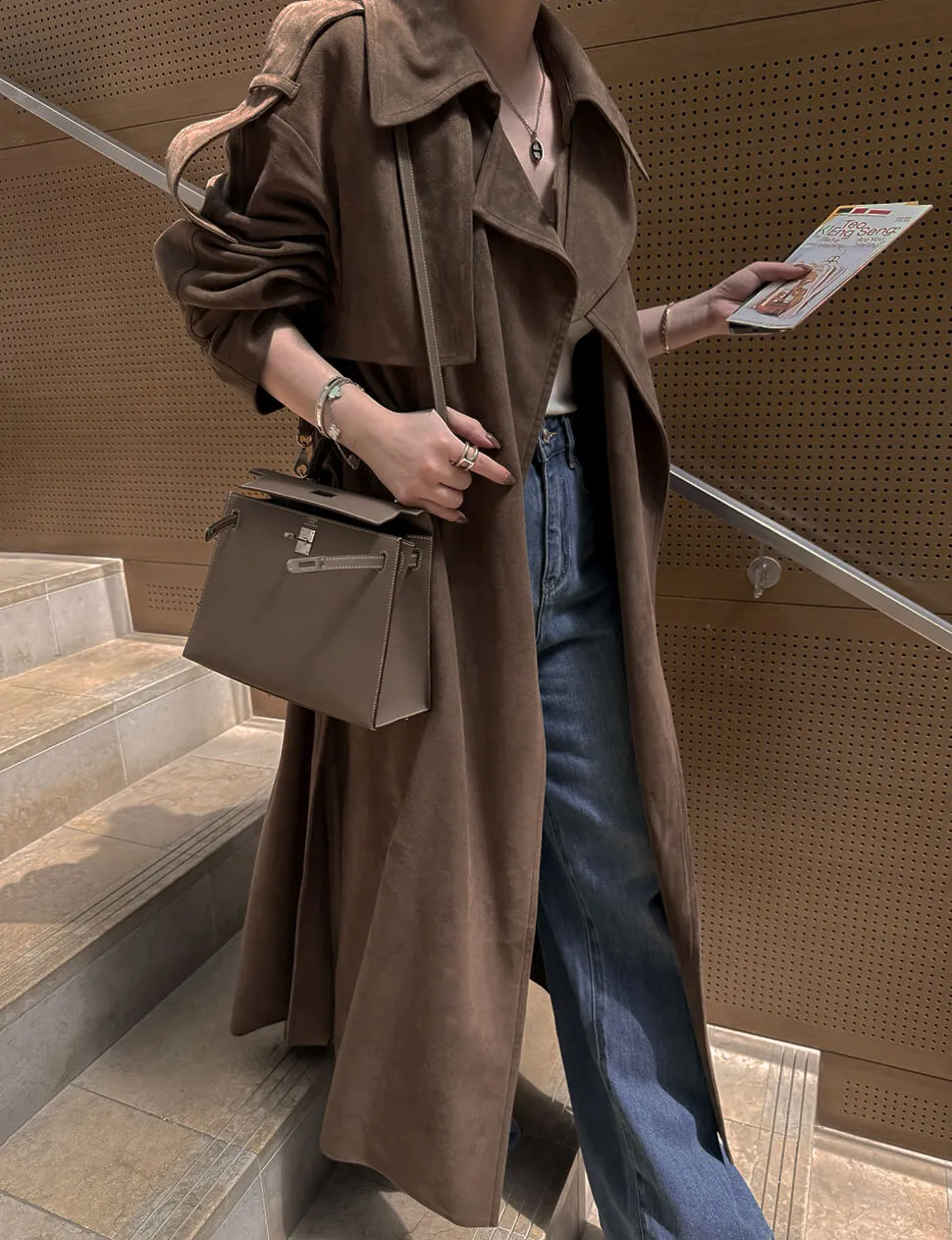 Brown Oversized Suede Trench Coat sold by Pixie Market product image thumbnail 3