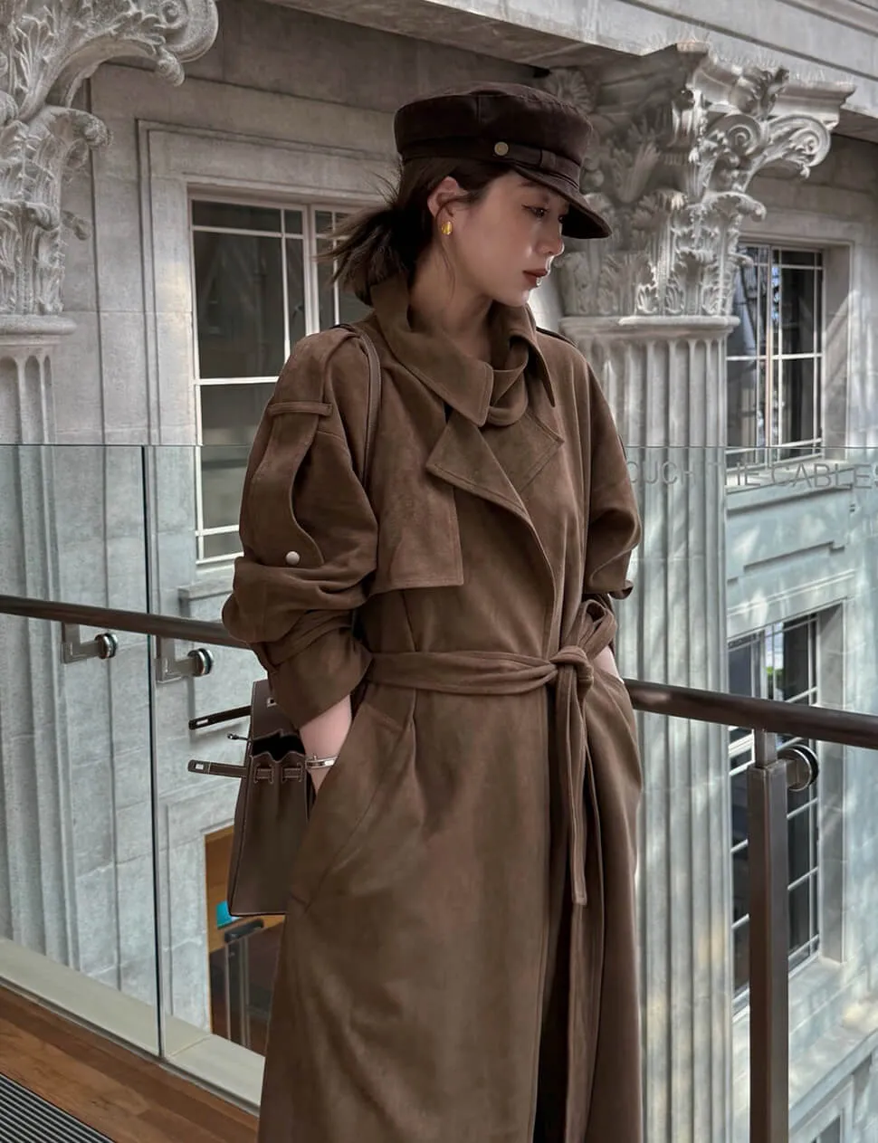 Brown Oversized Suede Trench Coat sold by Pixie Market product image thumbnail 4