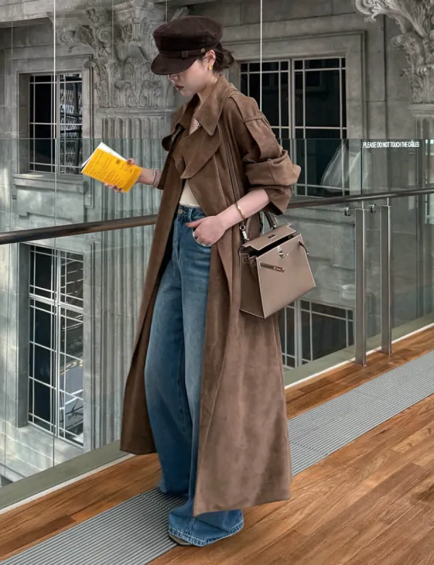 Brown Oversized Suede Trench Coat sold by Pixie Market