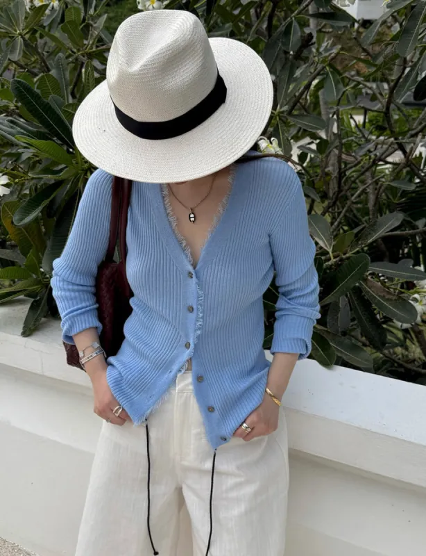 Powder Blue Fringe Cardigan sold by Pixie Market