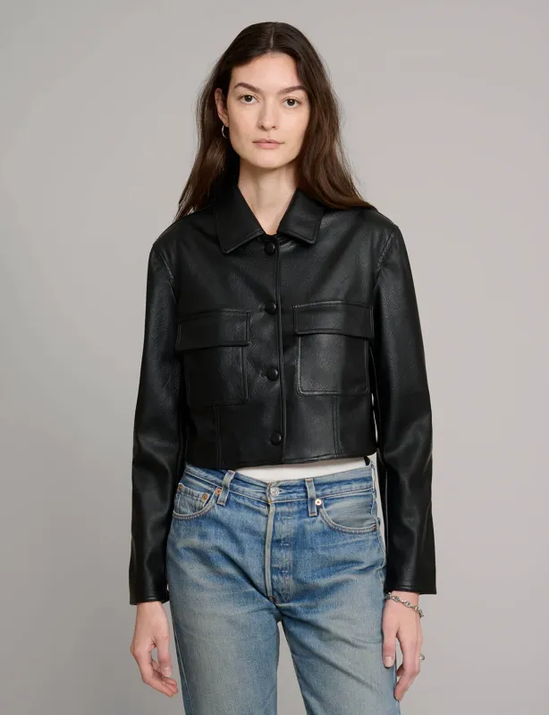 Black Leather Cropped Jacket made by Pixie Market