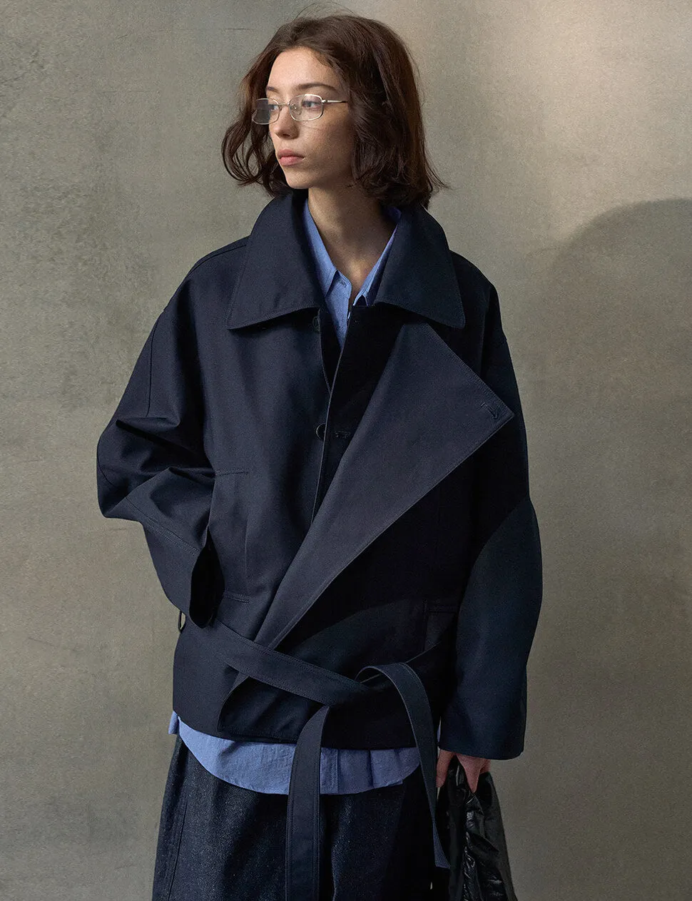 Navy Crop Trench Jacket sold by Pixie Market product image thumbnail 3