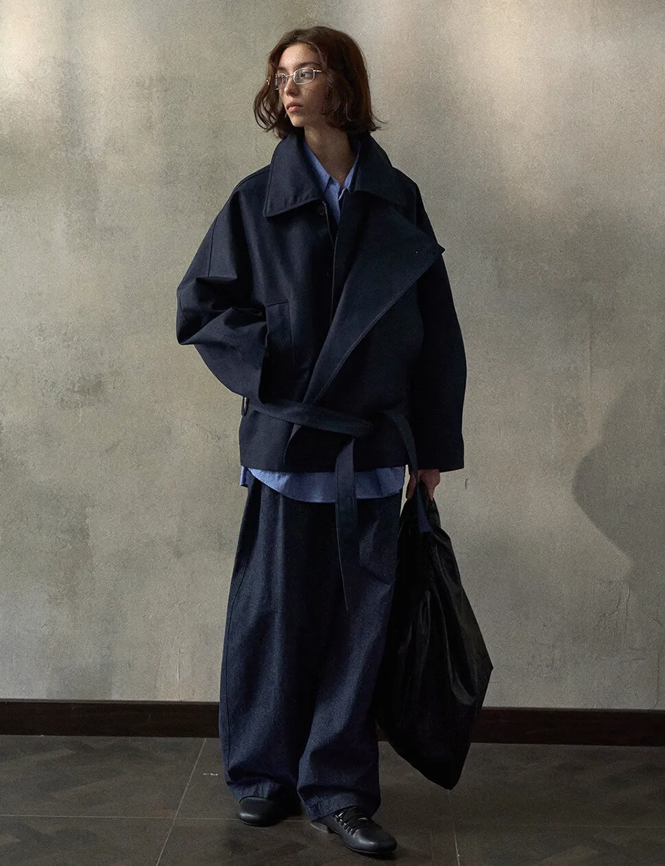 Navy Crop Trench Jacket sold by Pixie Market product image thumbnail 2