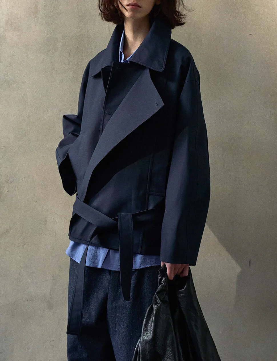 Navy Crop Trench Jacket sold by Pixie Market