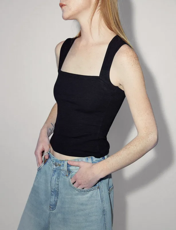 Black Square Neck Tank Top sold by Pixie Market