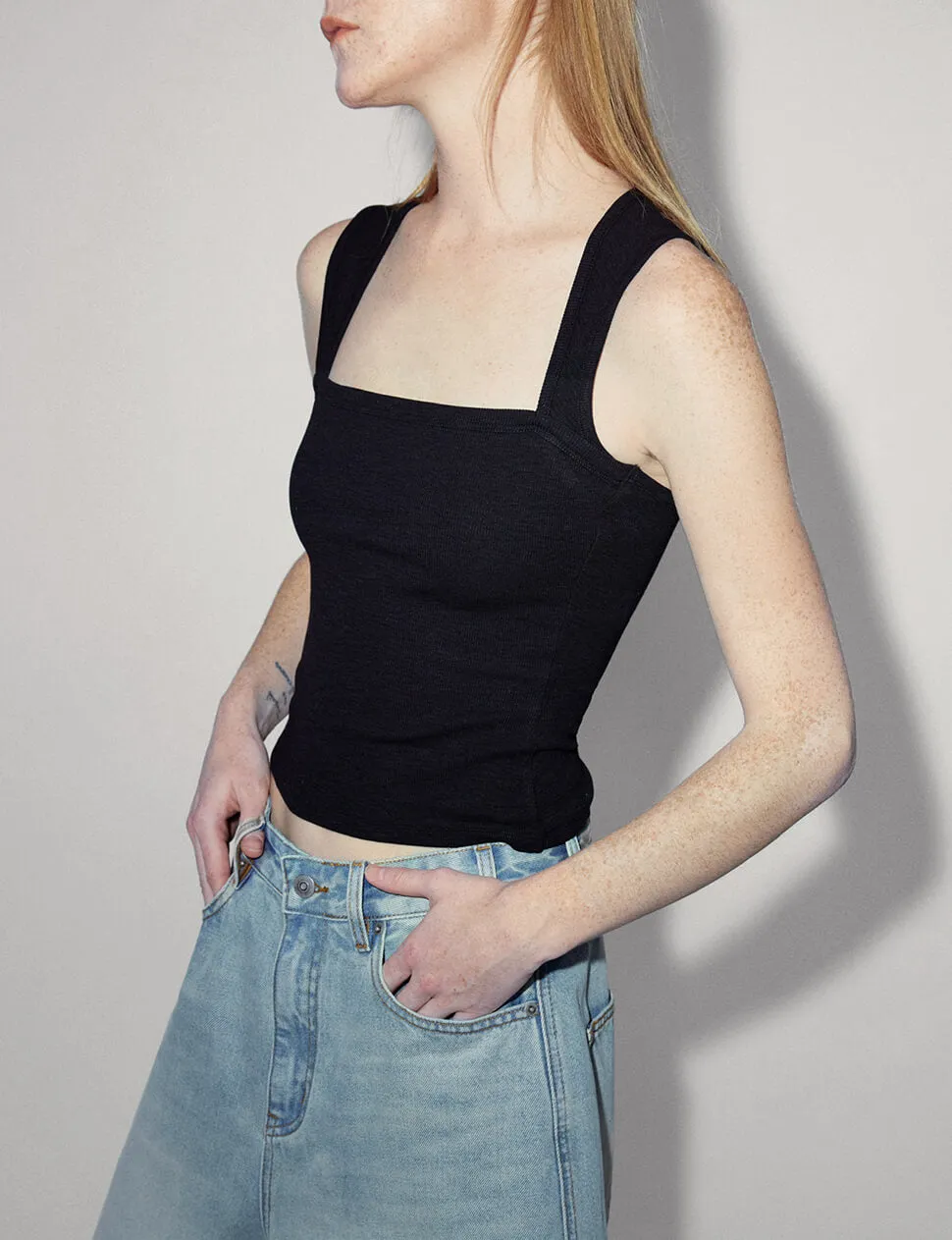 Black Square Neck Tank Top sold by Pixie Market