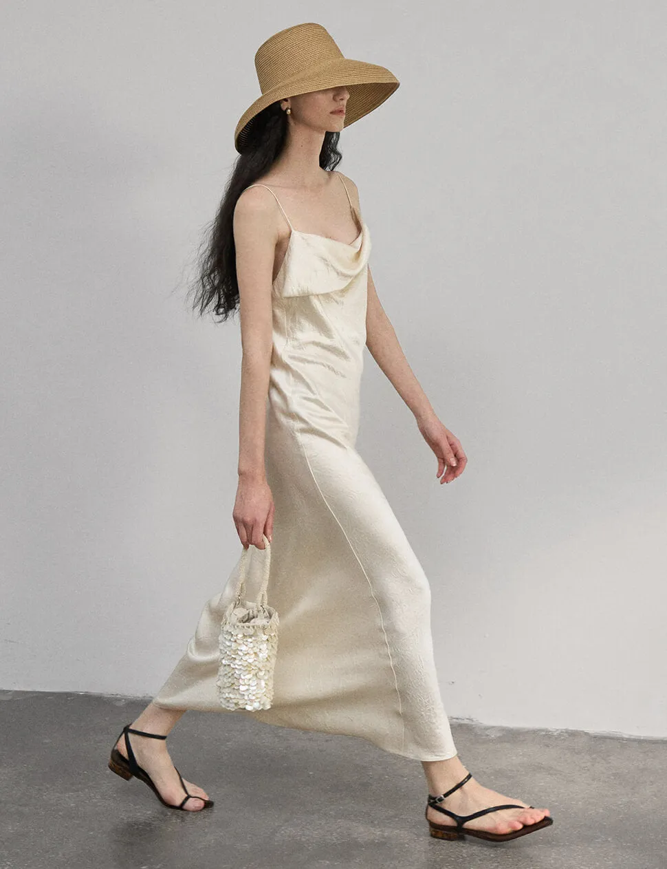 Beige Satin Maxi Dress sold by Pixie Market product image thumbnail 5