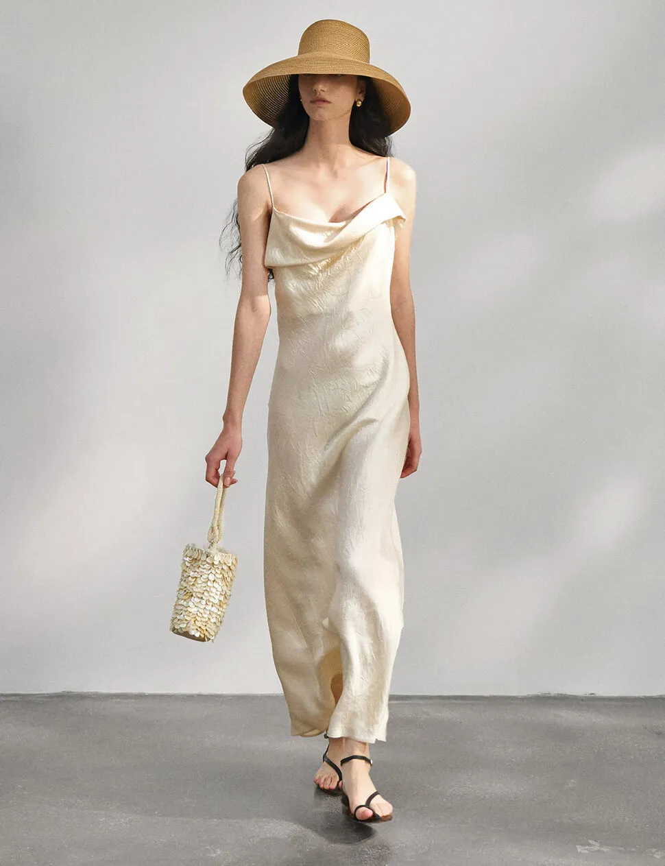 Beige Satin Maxi Dress sold by Pixie Market product image thumbnail 4