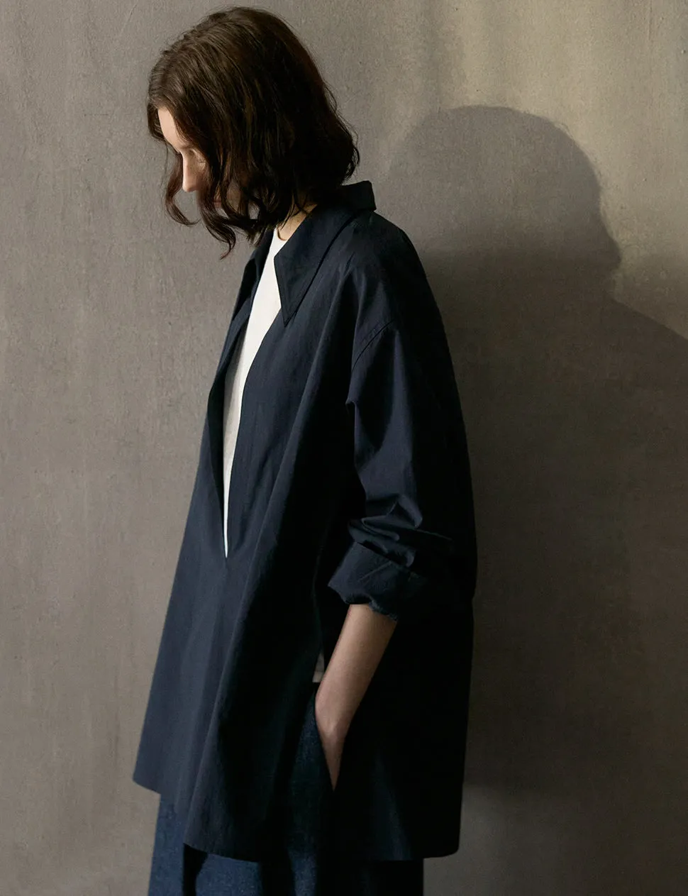 Navy Deep-V Collar Shirt sold by Pixie Market