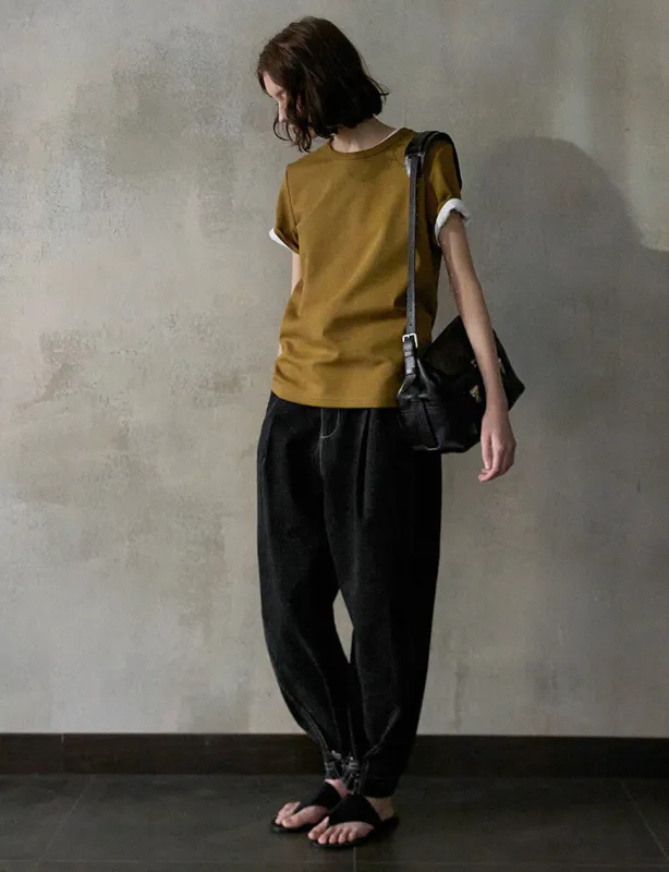 Barrel-Leg Cuffed Jeans sold by Pixie Market