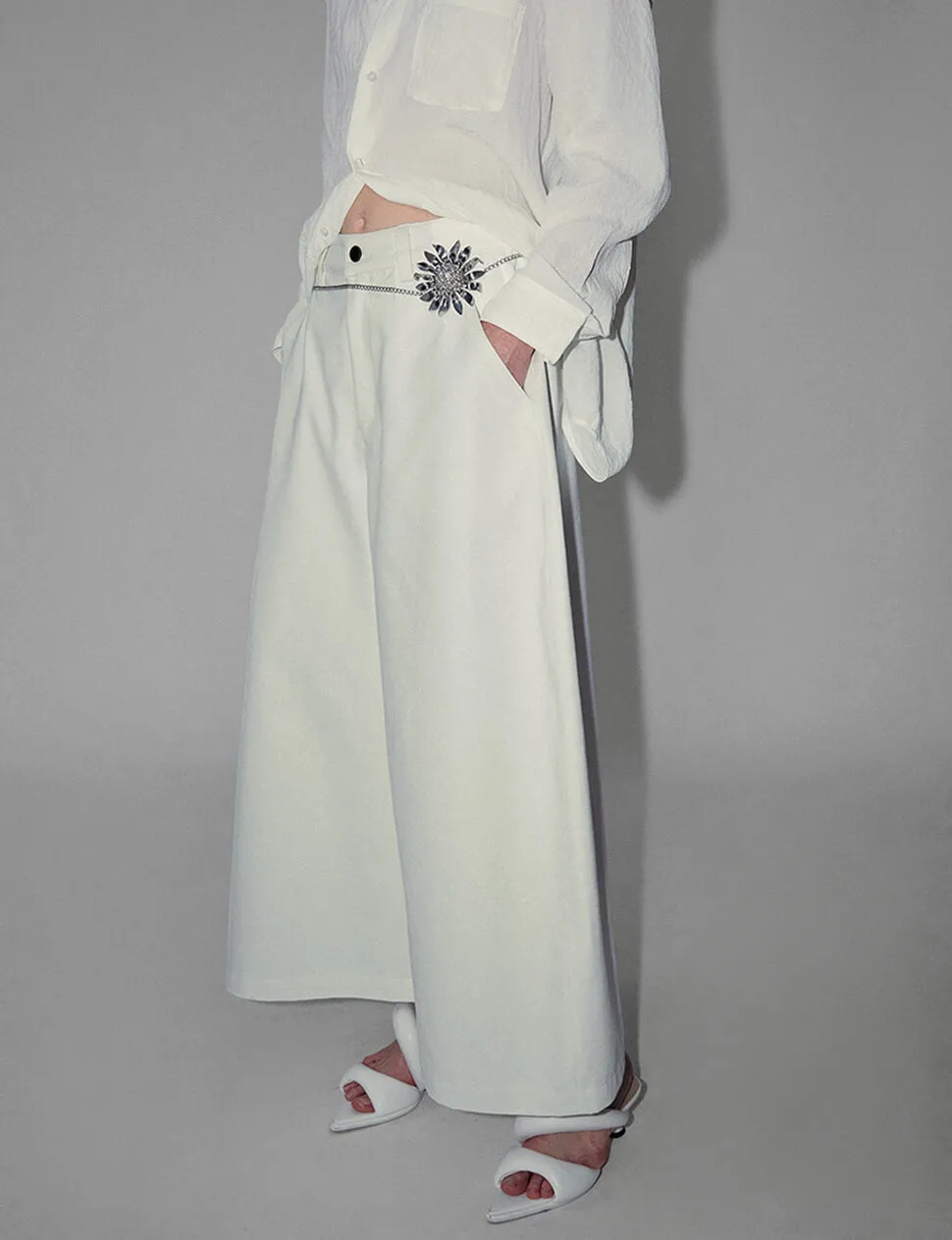 White Crop Extra-Wide Pants-PREORDER sold by Pixie Market product image thumbnail 4