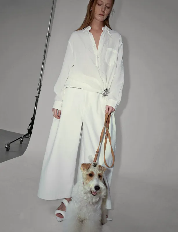 White Crop Extra-Wide Pants-PREORDER sold by Pixie Market