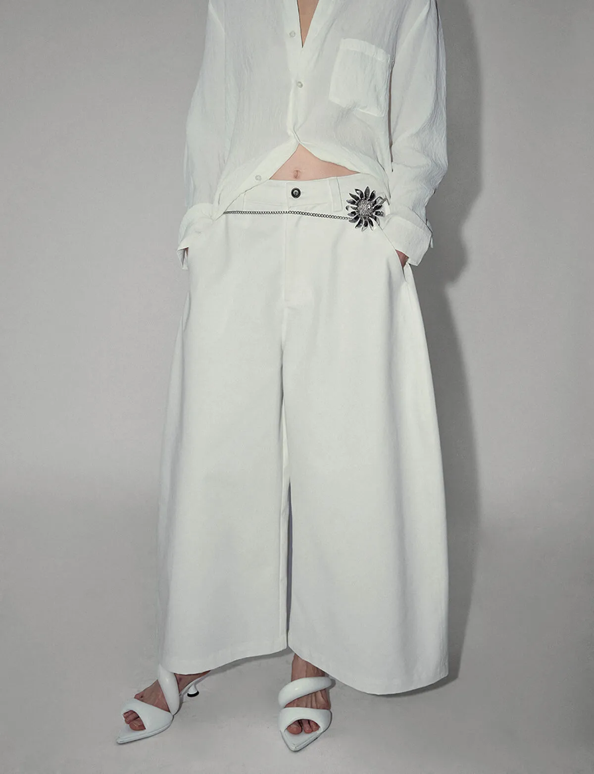 White Crop Extra-Wide Pants-PREORDER sold by Pixie Market product image thumbnail 3