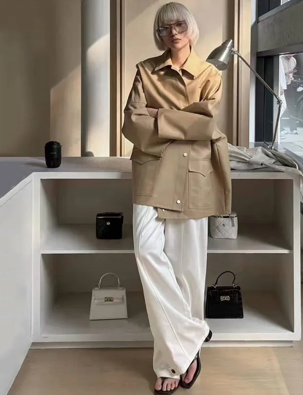 Tan Oversized Twill Jacket sold by Pixie Market