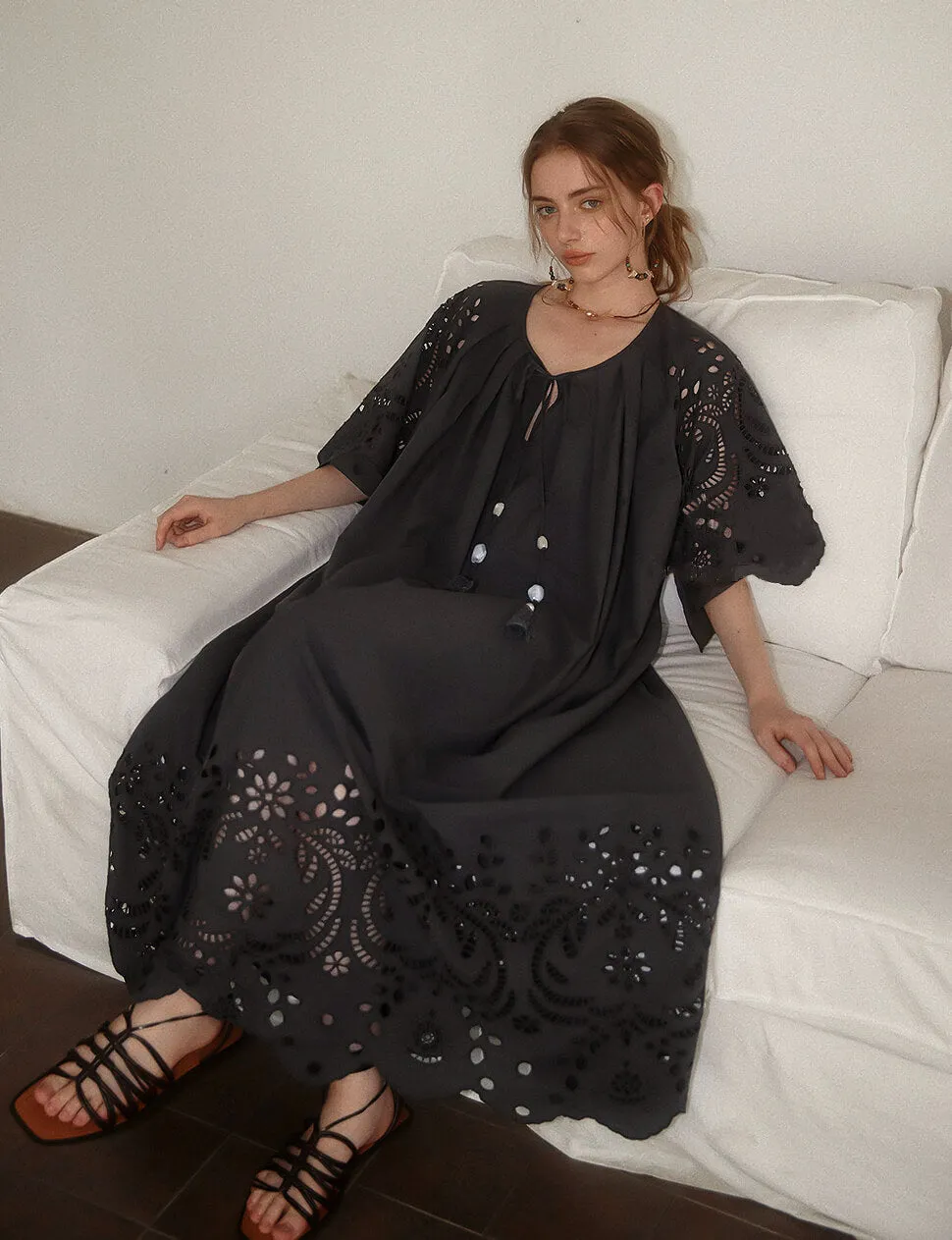 Black Eyelet Embroidered Dress -PREORDER sold by Pixie Market