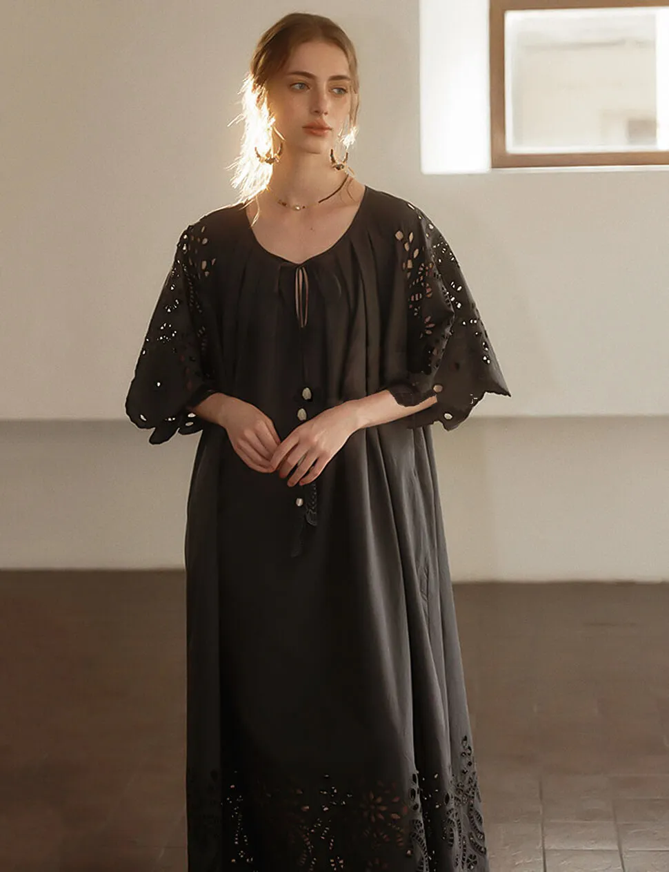 Black Eyelet Embroidered Dress -PREORDER sold by Pixie Market product image thumbnail 5