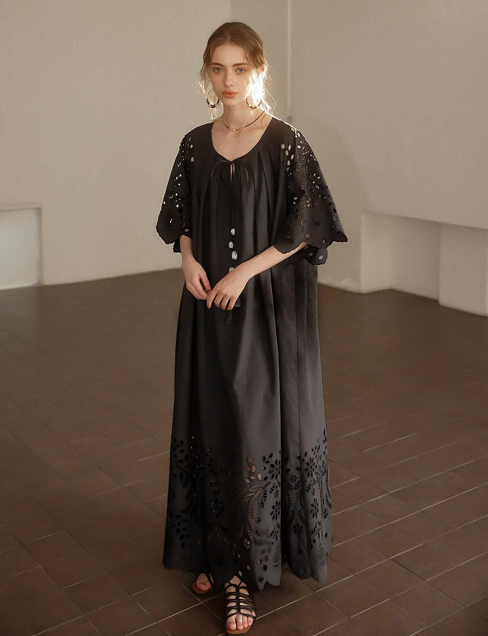 Black Eyelet Embroidered Dress -PREORDER sold by Pixie Market product image thumbnail 3