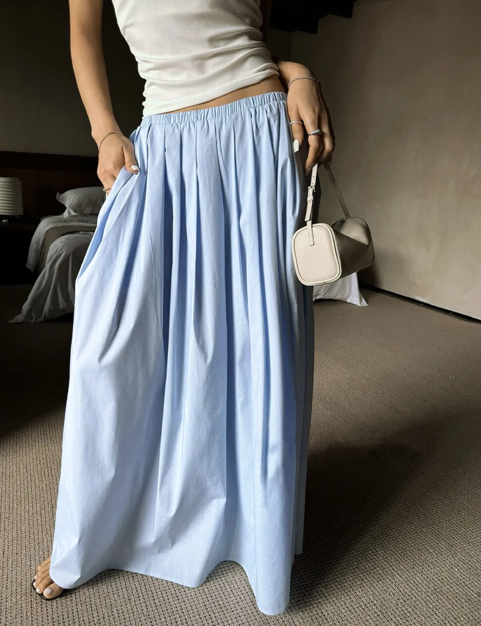 Blue Pin-Stripe Full Skirt -PREORDER sold by Pixie Market