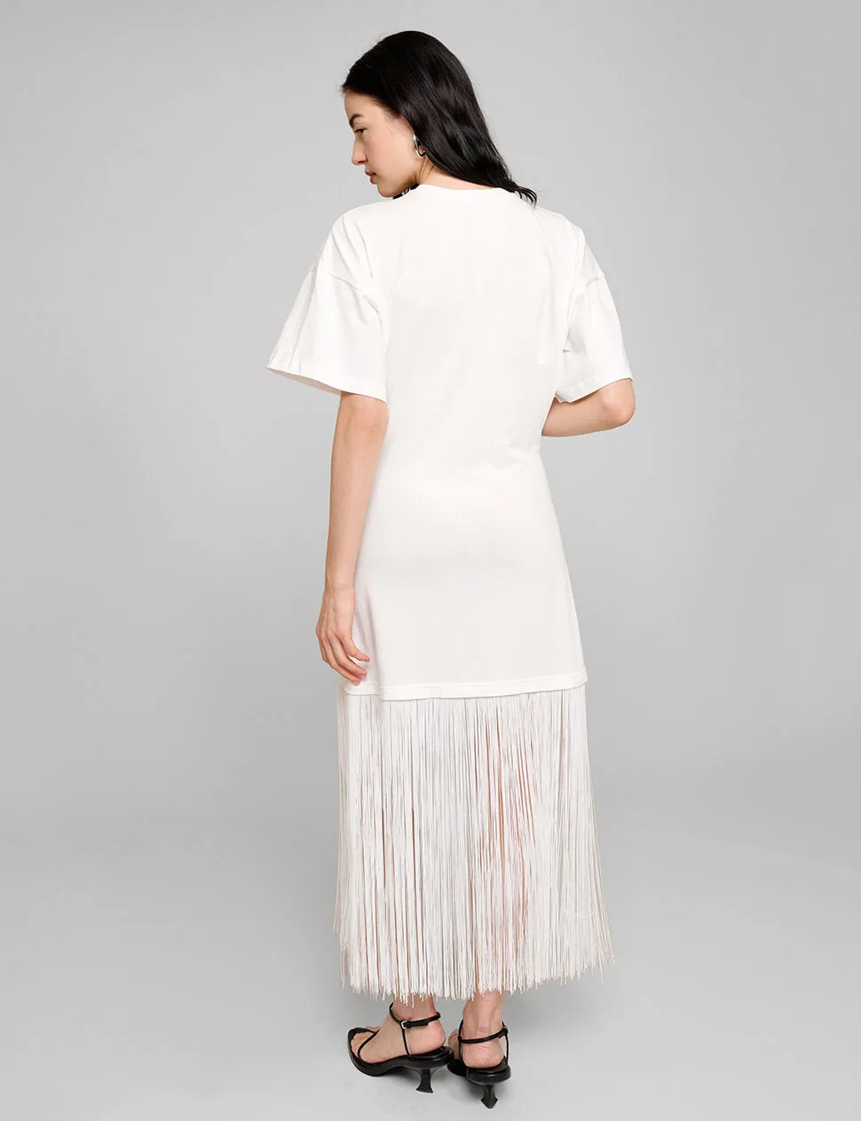 White Fringe Cotton Tee Dress sold by Pixie Market product image thumbnail 5