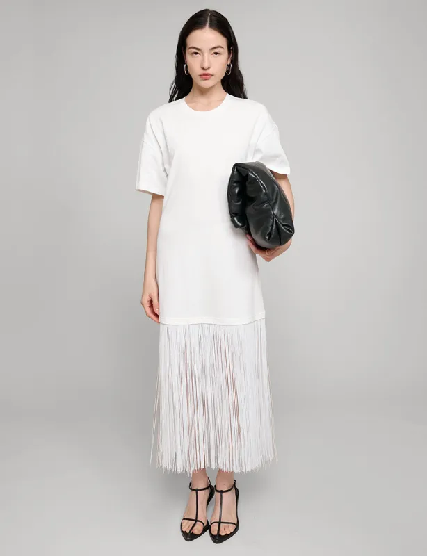 White Fringe Cotton Tee Dress made by Pixie Market