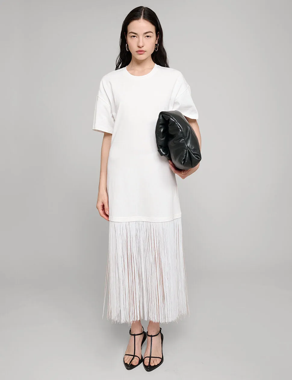White Fringe Cotton Tee Dress sold by Pixie Market