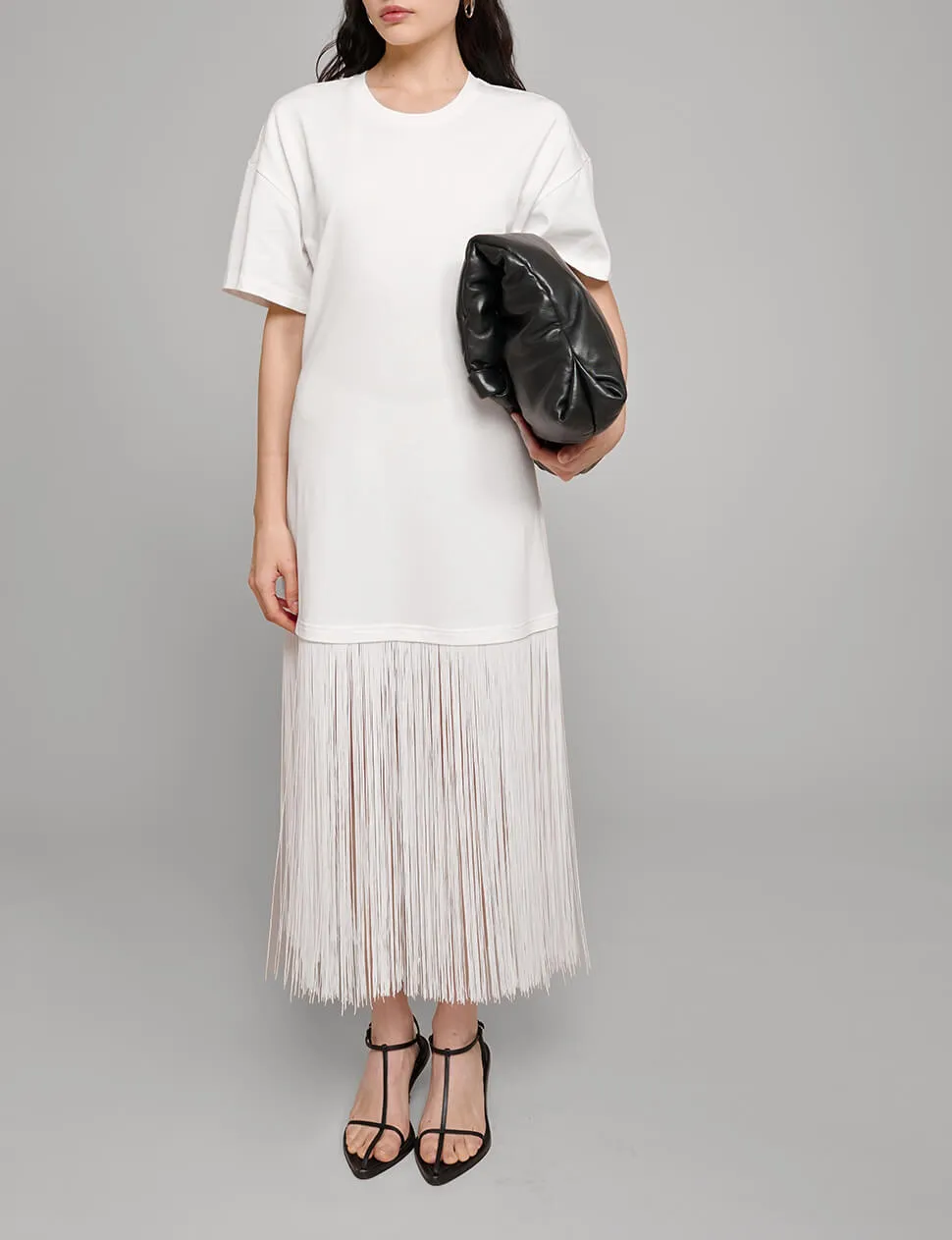 White Fringe Cotton Tee Dress sold by Pixie Market product image thumbnail 4