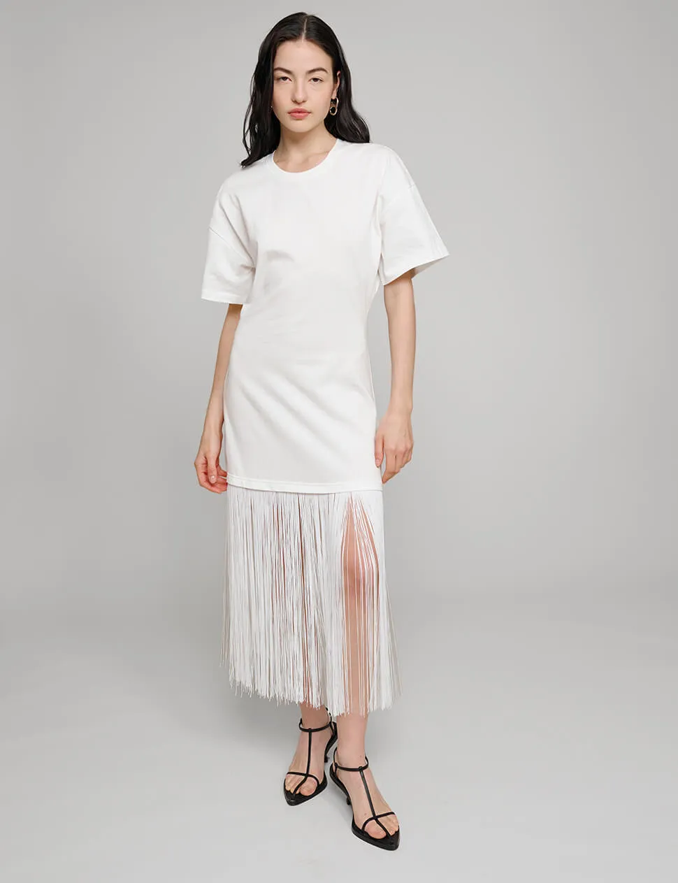 White Fringe Cotton Tee Dress sold by Pixie Market product image thumbnail 3
