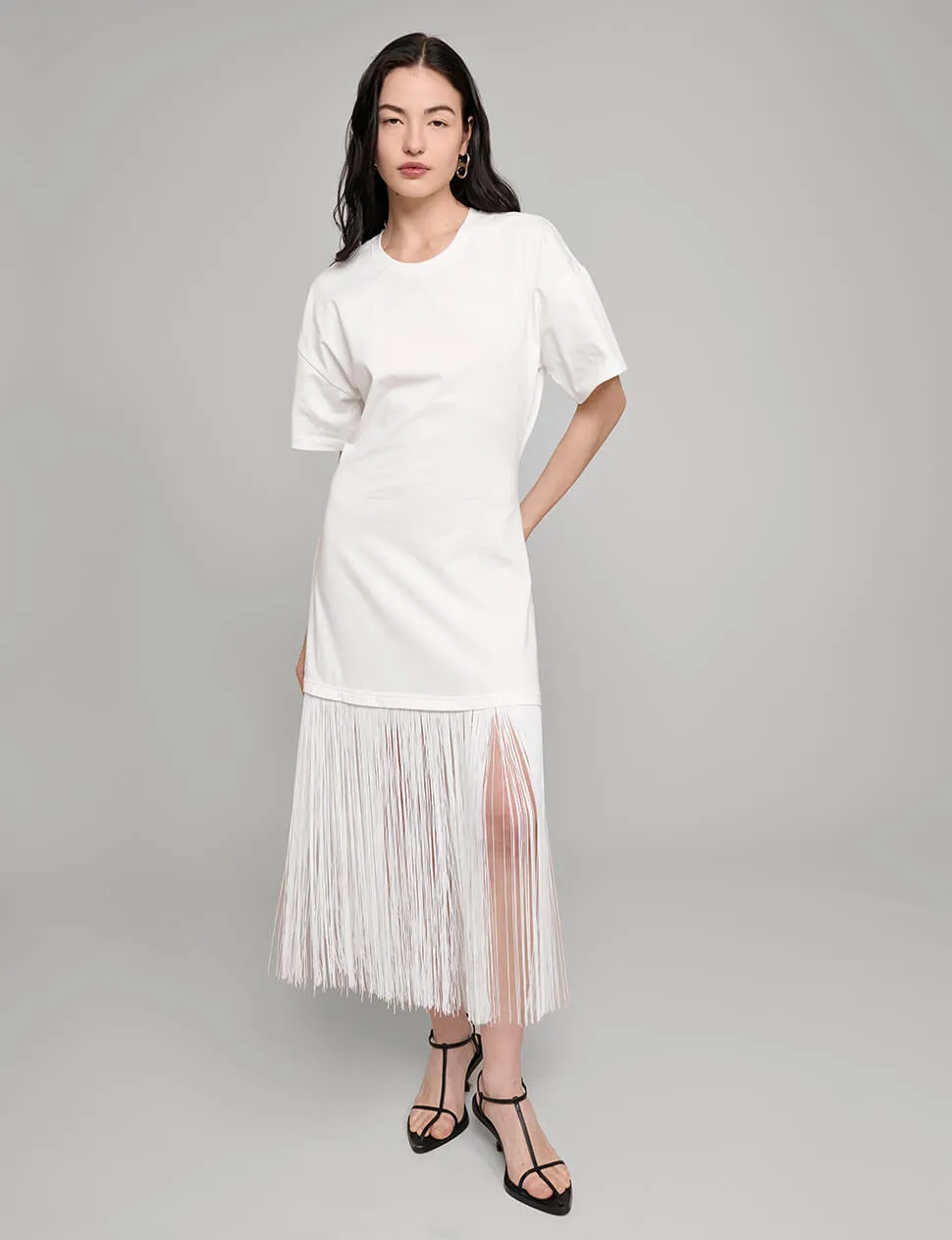 White Fringe Cotton Tee Dress sold by Pixie Market product image thumbnail 2