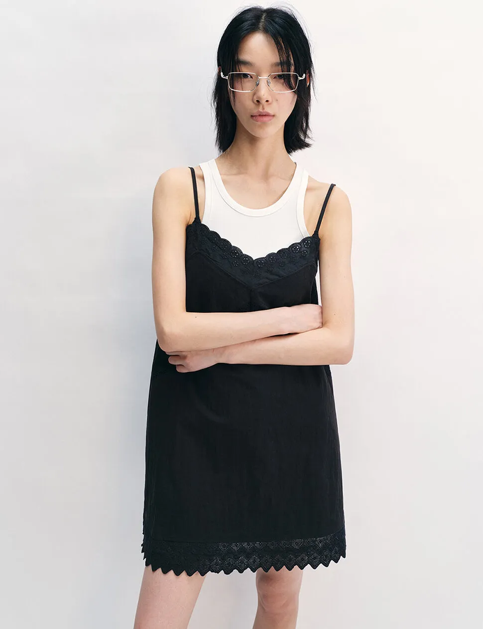 Black Scalloped Lace Tank Dress -PREORDER sold by Pixie Market