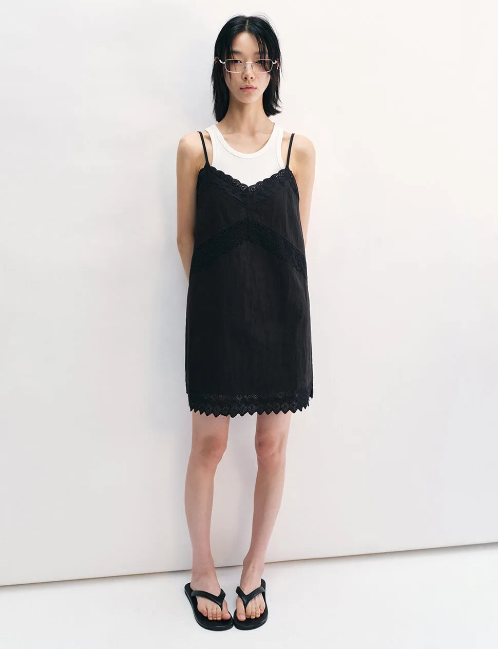 Black Scalloped Lace Tank Dress -PREORDER sold by Pixie Market product image thumbnail 2