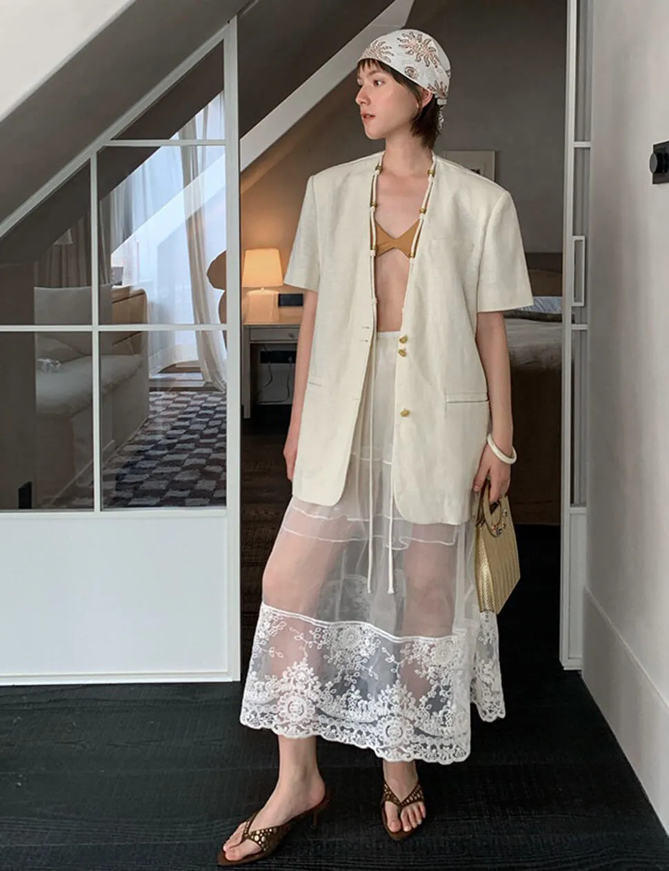 Sheer Lace Midi-Skirt sold by Pixie Market