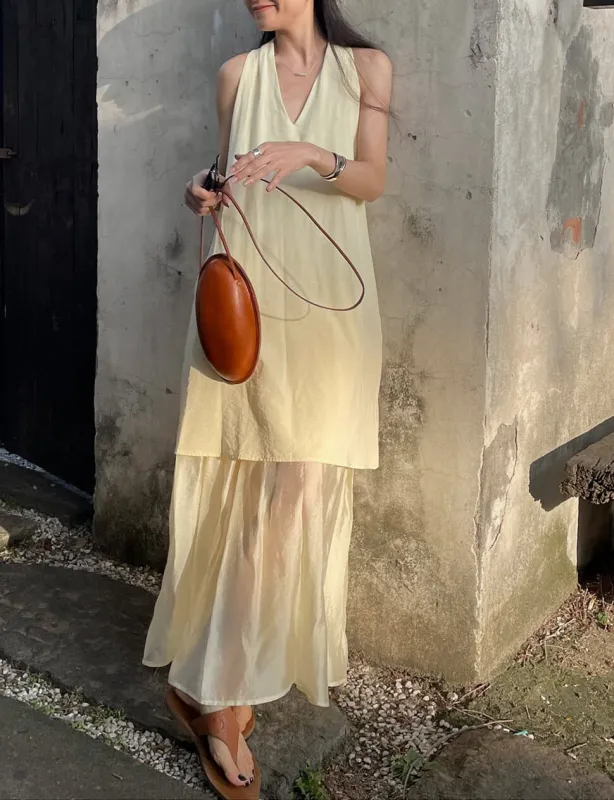 Dakota Layered Dress in Pale Yellow sold by Pixie Market