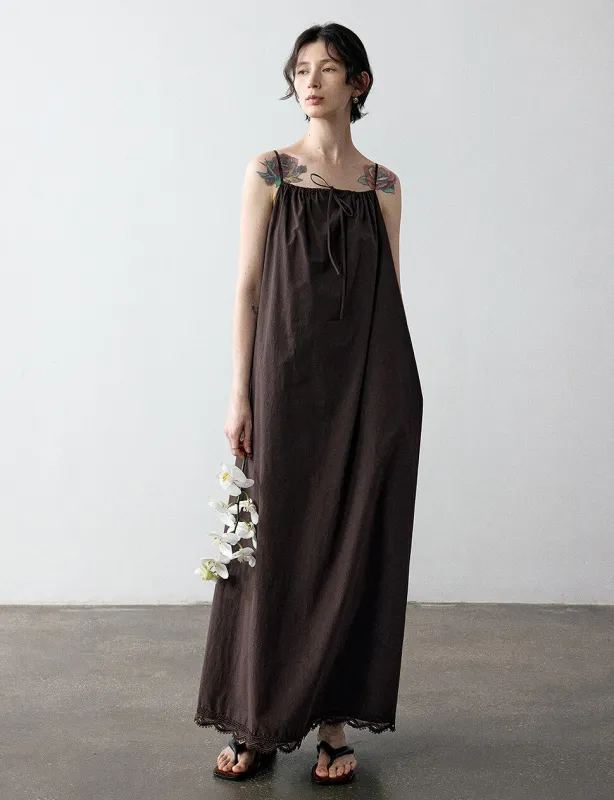 Lace Hem Dress in Chocolate sold by Pixie Market