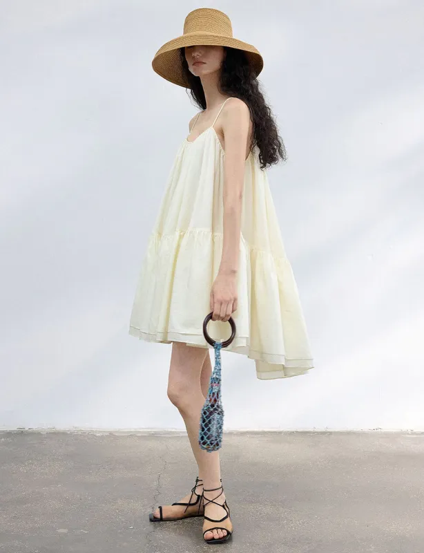 Pale Yellow Tier Mini-Dress made by Pixie Market