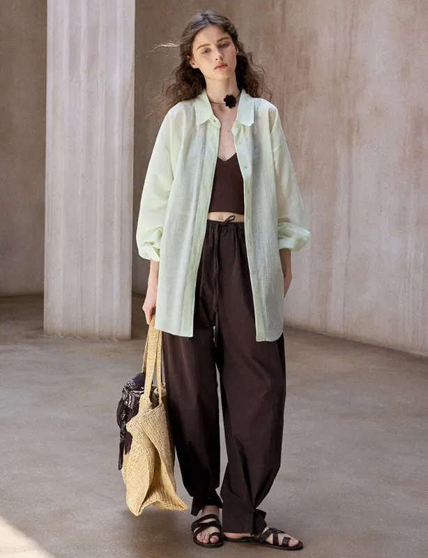 Sage Semi-Sheer Oversized Shirt -PREORDER sold by Pixie Market