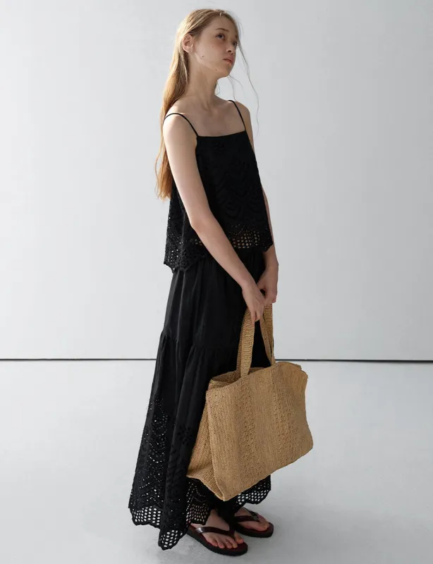 Black Cotton Eyelet Midi Skirt sold by Pixie Market