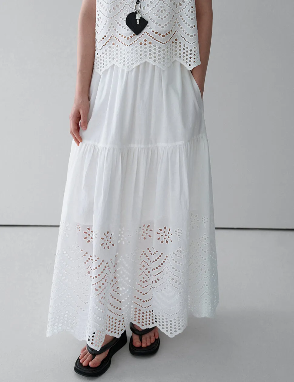 White Cotton Eyelet Midi Skirt -PREORDER sold by Pixie Market product image thumbnail 2