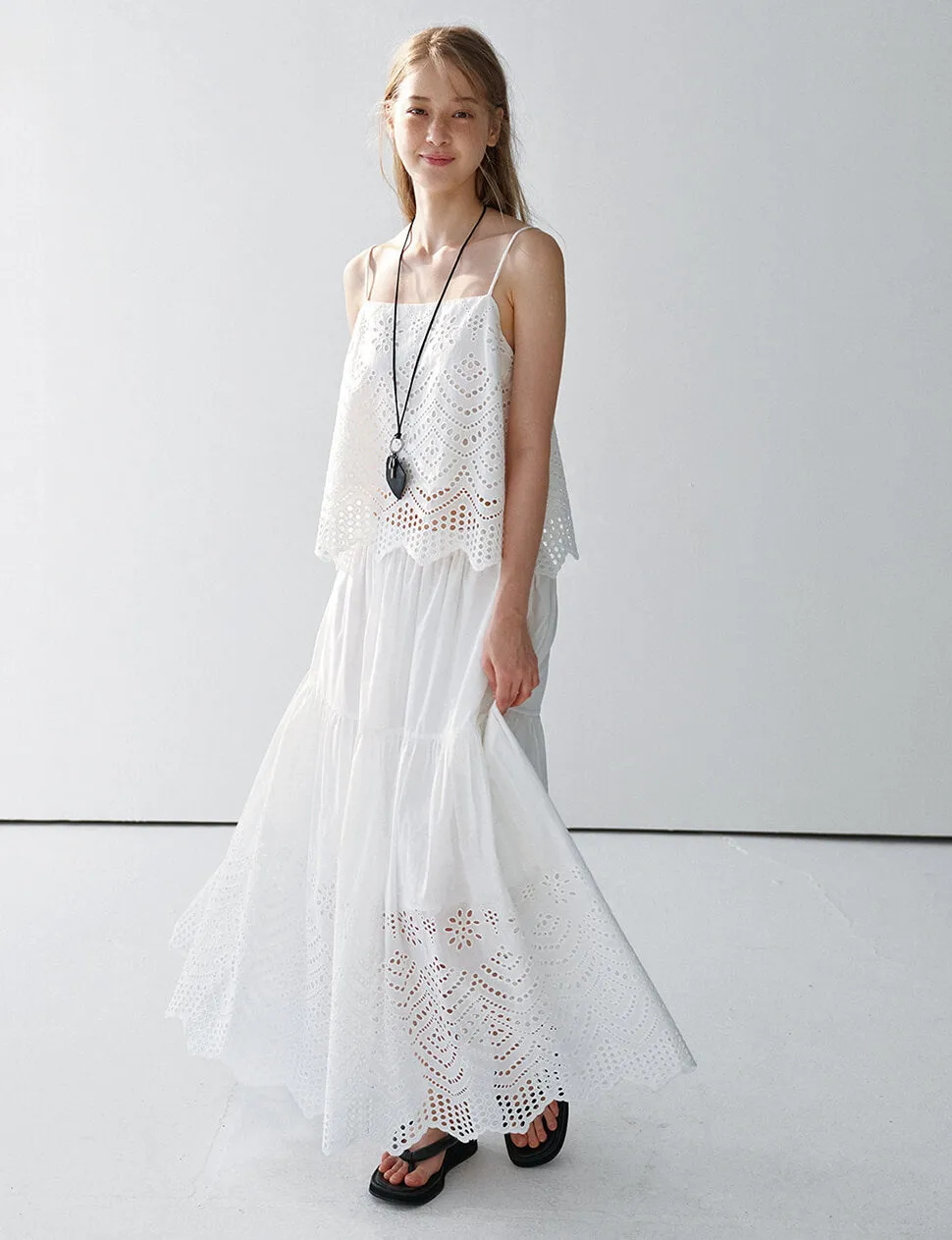 White Cotton Eyelet Midi Skirt -PREORDER sold by Pixie Market product image thumbnail 3