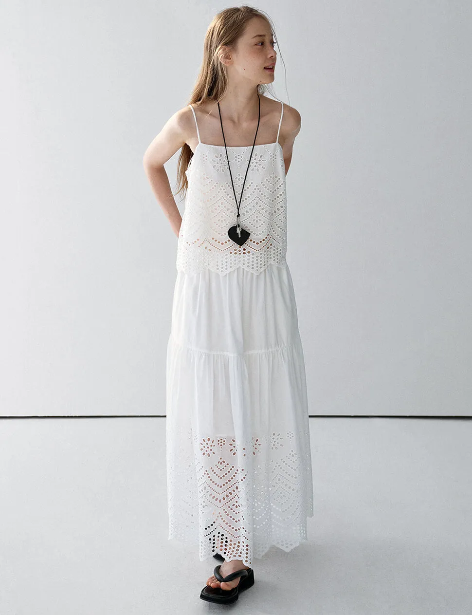 White Cotton Eyelet Midi Skirt -PREORDER sold by Pixie Market