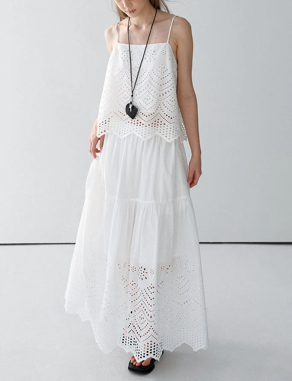 White Cotton Eyelet Midi Skirt -PREORDER sold by Pixie Market product image thumbnail 4
