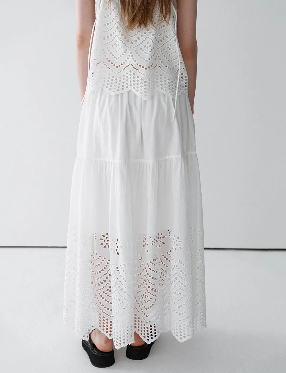 White Cotton Eyelet Midi Skirt -PREORDER sold by Pixie Market product image thumbnail 5