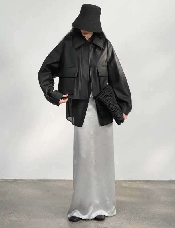 Black Patch Pocket Leather Jacket made by Pixie Market