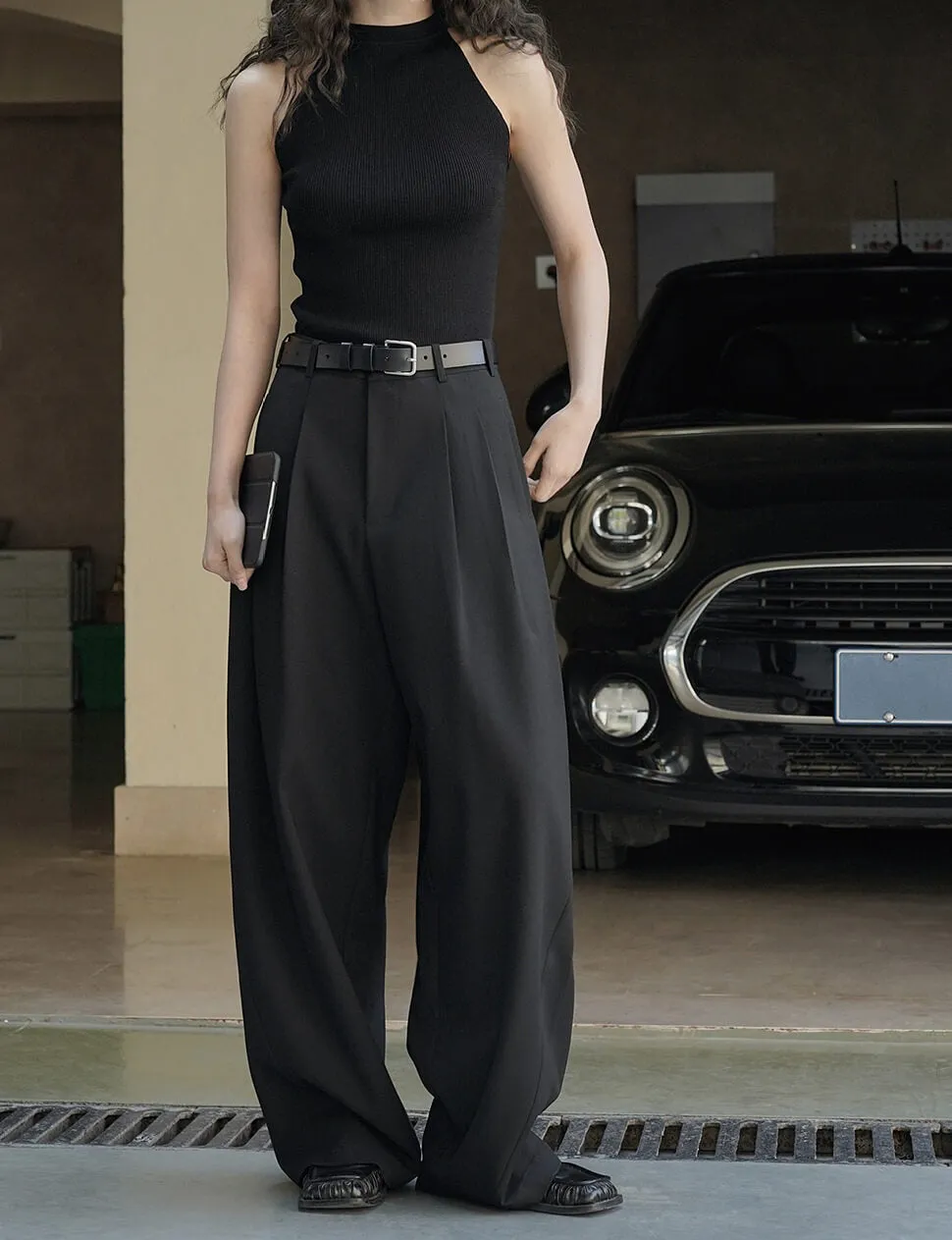 Leo Black Barrel Leg Pants sold by Pixie Market