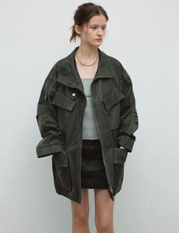 Olive Utility Oversized Jacket -PREORDER sold by Pixie Market
