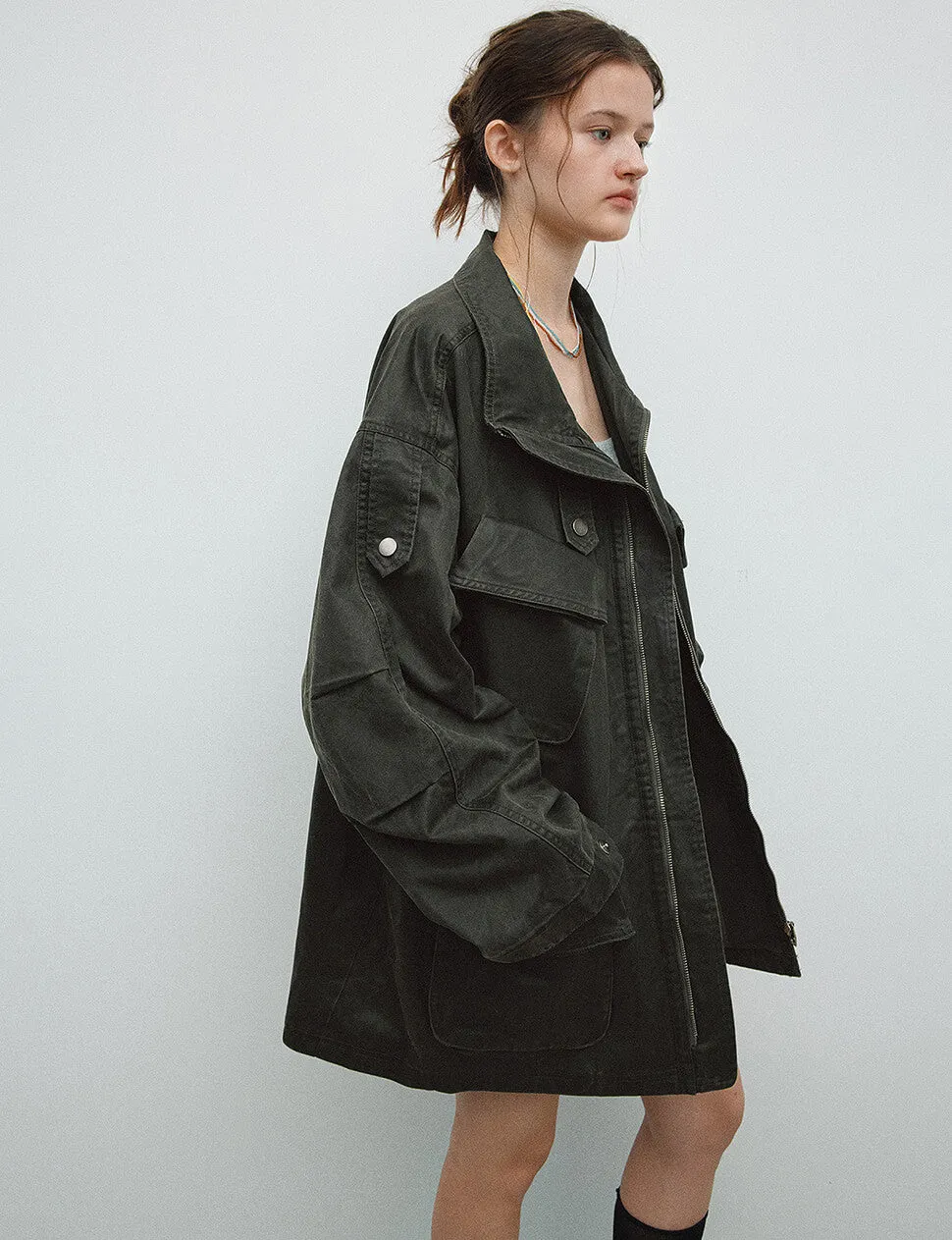 Olive Utility Oversized Jacket -PREORDER sold by Pixie Market product image thumbnail 3