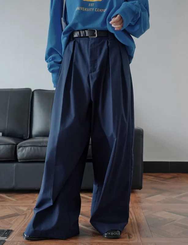 Navy Wide Leg Twill Pants sold by Pixie Market