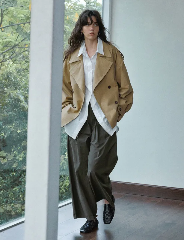 Tan Oversized Crop Trench sold by Pixie Market