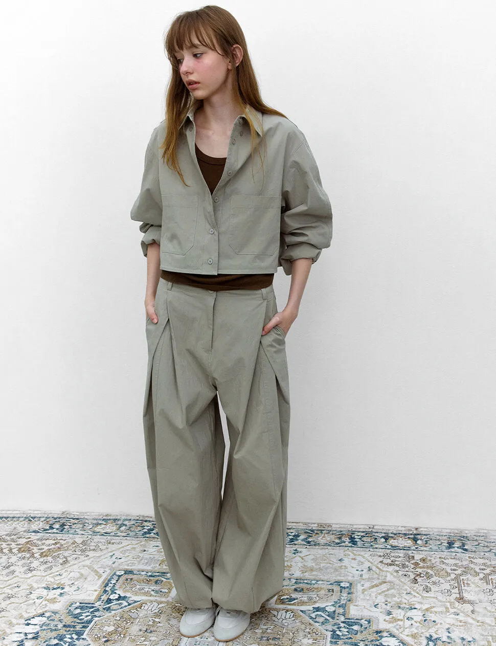 Grey Crop Pocket Shirt sold by Pixie Market product image thumbnail 2